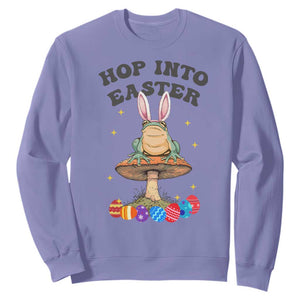 Funny Hop Into Easter Sweatshirt Easter Day Frog Bunny Egg TS11 Violet Print Your Wear