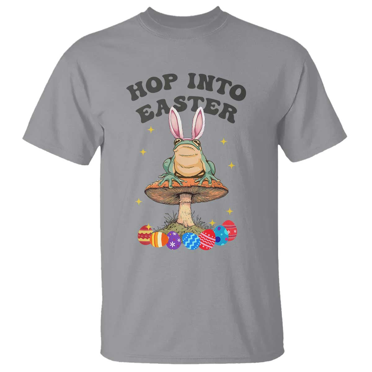 Funny Hop Into Easter T Shirt Easter Day Frog Bunny Egg TS11 Sport Gray Print Your Wear
