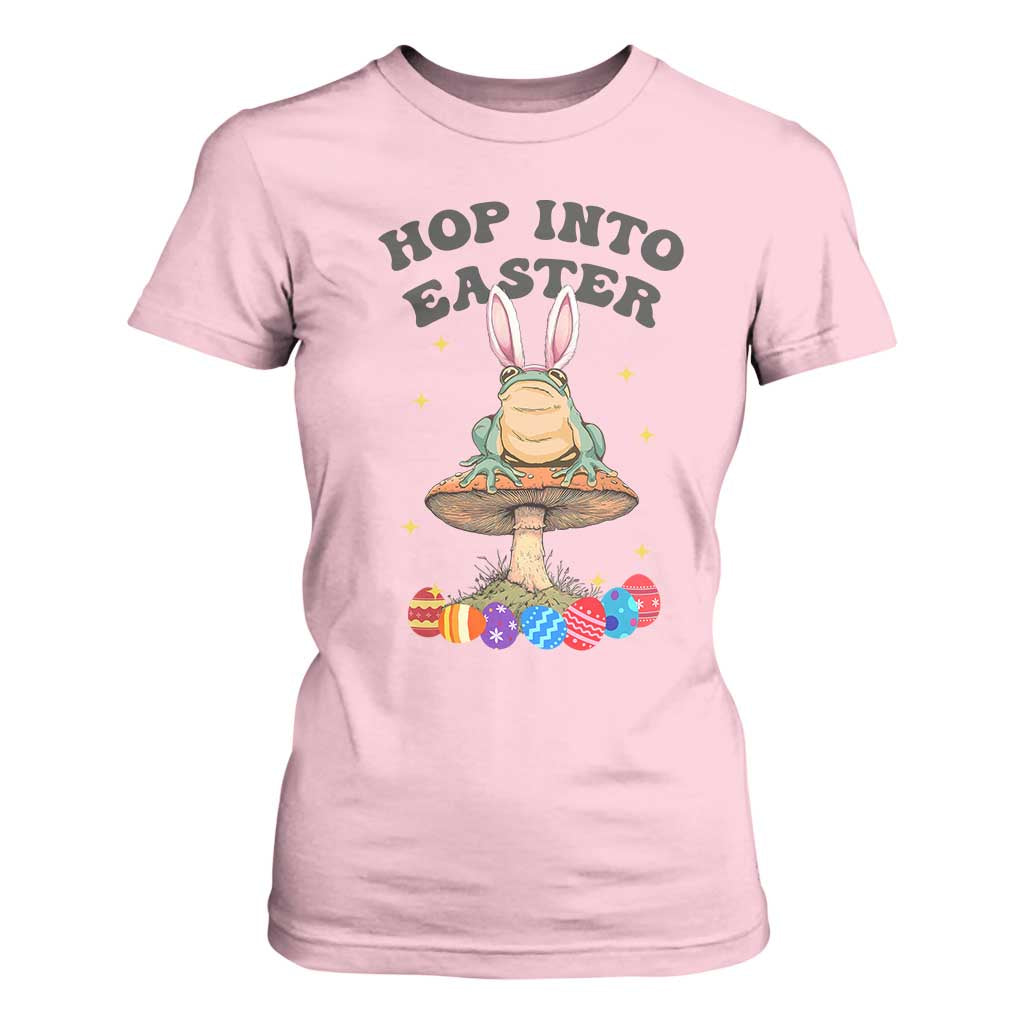 Funny Hop Into Easter T Shirt For Women Easter Day Frog Bunny Egg TS11 Light Pink Print Your Wear