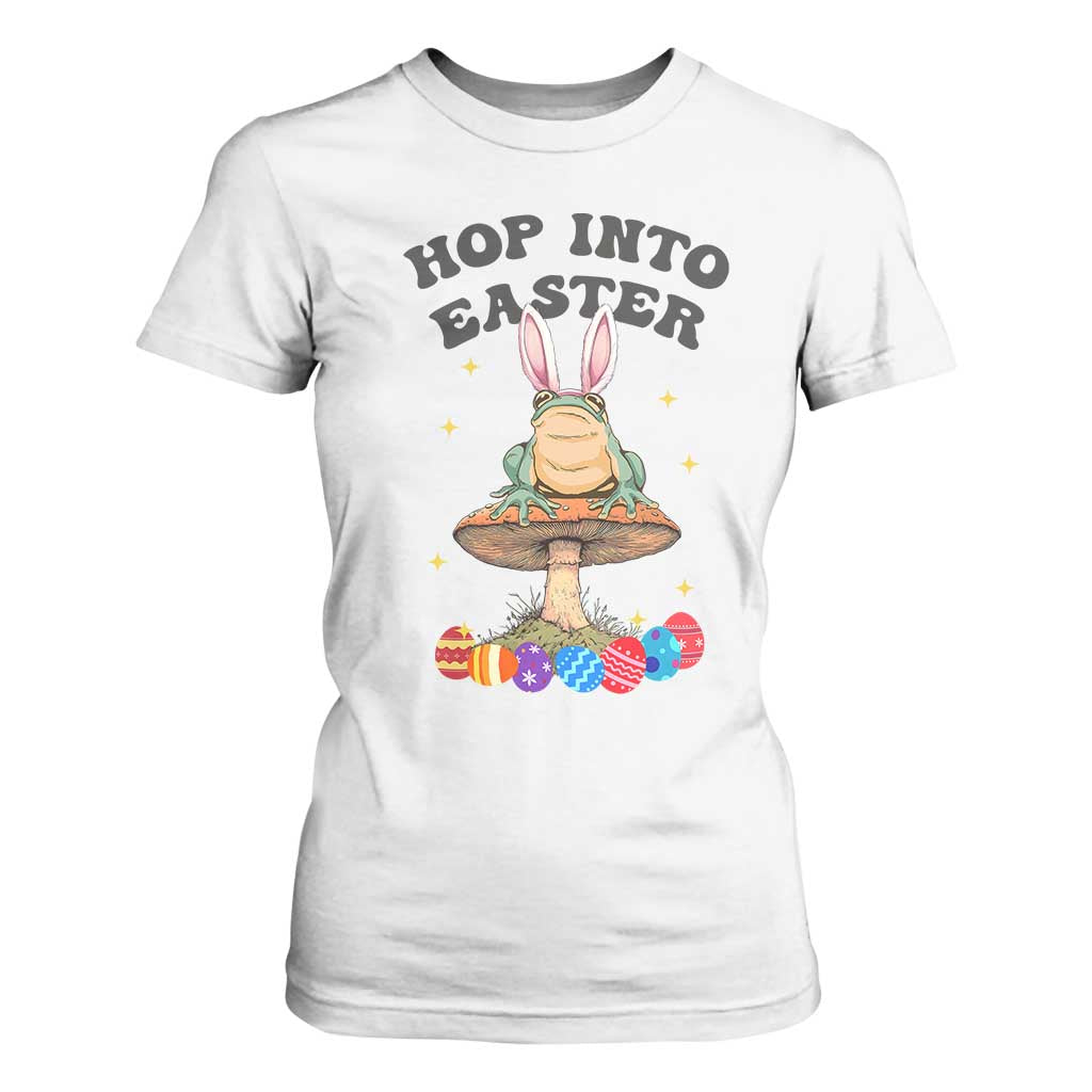 Funny Hop Into Easter T Shirt For Women Easter Day Frog Bunny Egg TS11 White Print Your Wear