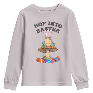 Funny Hop Into Easter Youth Sweatshirt Easter Day Frog Bunny Egg TS11 Ice Gray Print Your Wear