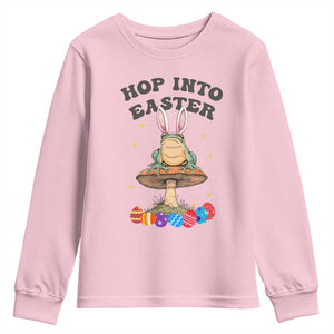 Funny Hop Into Easter Youth Sweatshirt Easter Day Frog Bunny Egg TS11 Light Pink Print Your Wear