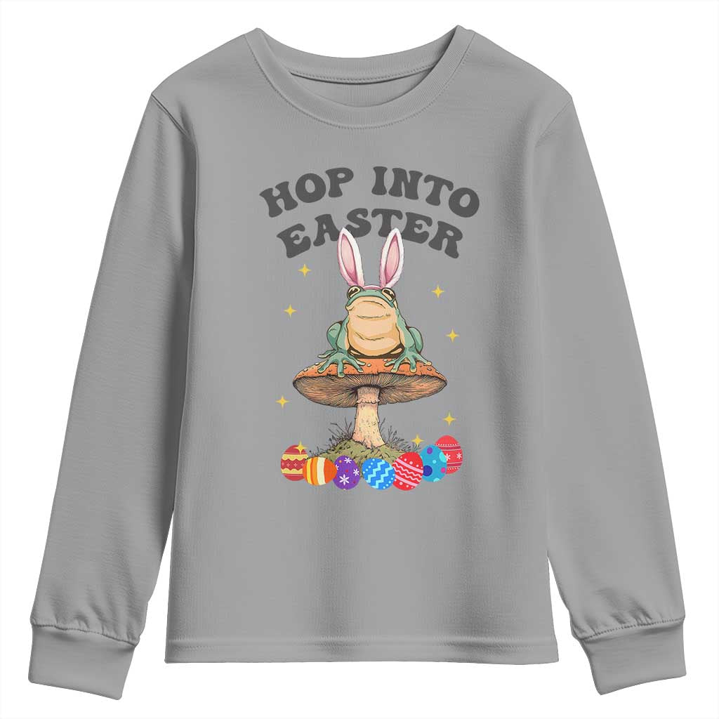 Funny Hop Into Easter Youth Sweatshirt Easter Day Frog Bunny Egg TS11 Sport Gray Print Your Wear