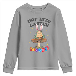Funny Hop Into Easter Youth Sweatshirt Easter Day Frog Bunny Egg TS11 Sport Gray Print Your Wear