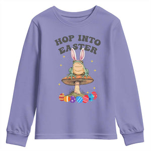 Funny Hop Into Easter Youth Sweatshirt Easter Day Frog Bunny Egg TS11 Violet Print Your Wear