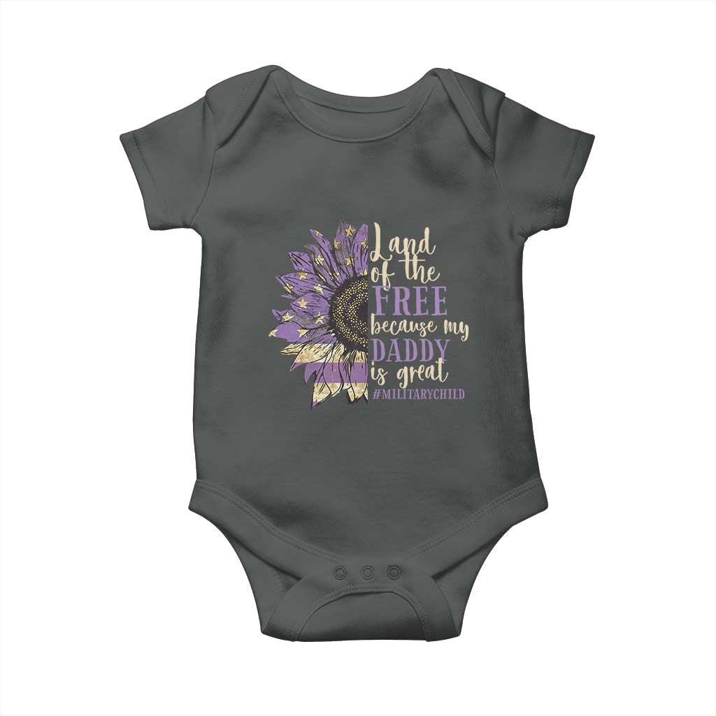 Military Child Month Baby Onesie Land Of The Free Because My Daddy Is Great Purple Sunflower TS11 Dark Heather Print Your Wear