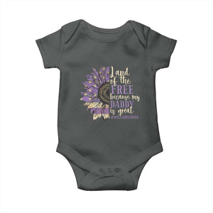 Military Child Month Baby Onesie Land Of The Free Because My Daddy Is Great Purple Sunflower TS11 Dark Heather Print Your Wear