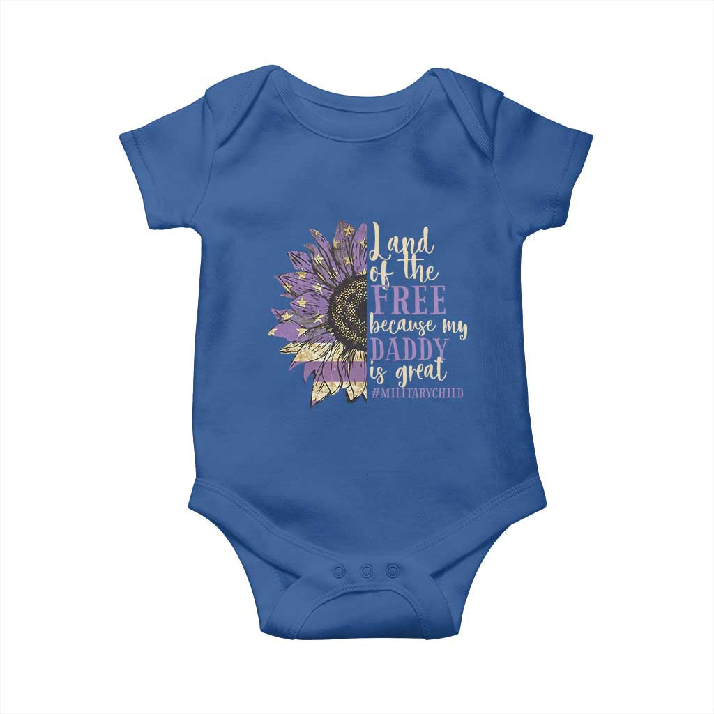 Military Child Month Baby Onesie Land Of The Free Because My Daddy Is Great Purple Sunflower TS11 Royal Blue Print Your Wear