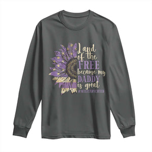 Military Child Month Long Sleeve Shirt Land Of The Free Because My Daddy Is Great Purple Sunflower TS11 Dark Heather Print Your Wear