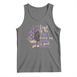 Military Child Month Tank Top Land Of The Free Because My Daddy Is Great Purple Sunflower TS11 Black Heather Print Your Wear