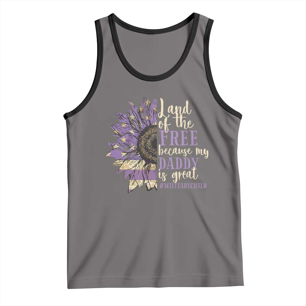 Military Child Month Tank Top Land Of The Free Because My Daddy Is Great Purple Sunflower TS11 Deep Heather Black Print Your Wear