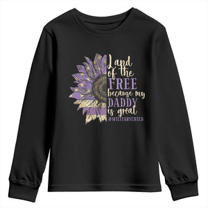 Military Child Month Youth Sweatshirt Land Of The Free Because My Daddy Is Great Purple Sunflower TS11 Black Print Your Wear