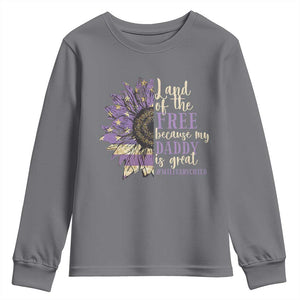 Military Child Month Youth Sweatshirt Land Of The Free Because My Daddy Is Great Purple Sunflower TS11 Charcoal Print Your Wear