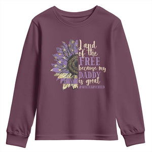 Military Child Month Youth Sweatshirt Land Of The Free Because My Daddy Is Great Purple Sunflower TS11 Maroon Print Your Wear