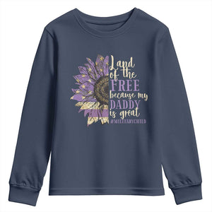 Military Child Month Youth Sweatshirt Land Of The Free Because My Daddy Is Great Purple Sunflower TS11 Navy Print Your Wear