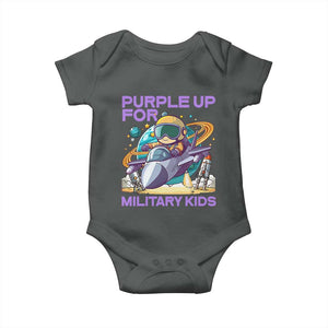 Purple Up For Military Kids Baby Onesie Military Child Month Astronaut Fights TS11 Dark Heather Print Your Wear