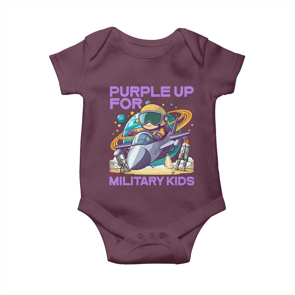 Purple Up For Military Kids Baby Onesie Military Child Month Astronaut Fights TS11 Maroon Print Your Wear