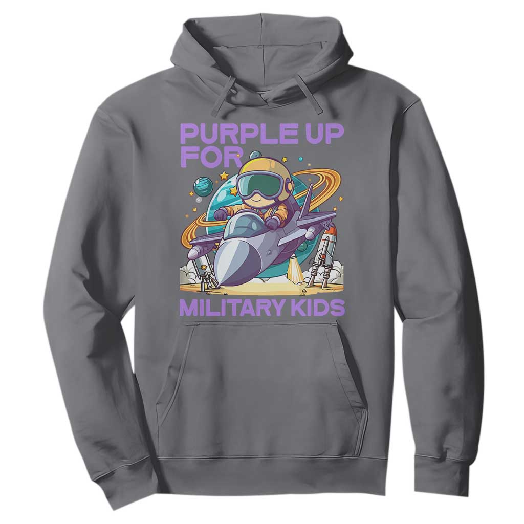 Purple Up For Military Kids Hoodie Military Child Month Astronaut Fights TS11 Charcoal Print Your Wear