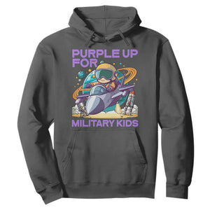Purple Up For Military Kids Hoodie Military Child Month Astronaut Fights TS11 Dark Heather Print Your Wear