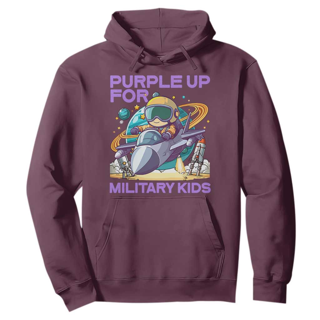 Purple Up For Military Kids Hoodie Military Child Month Astronaut Fights TS11 Maroon Print Your Wear