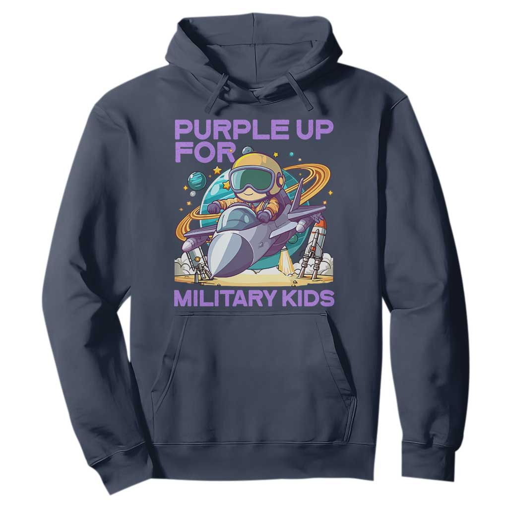 Purple Up For Military Kids Hoodie Military Child Month Astronaut Fights TS11 Navy Print Your Wear