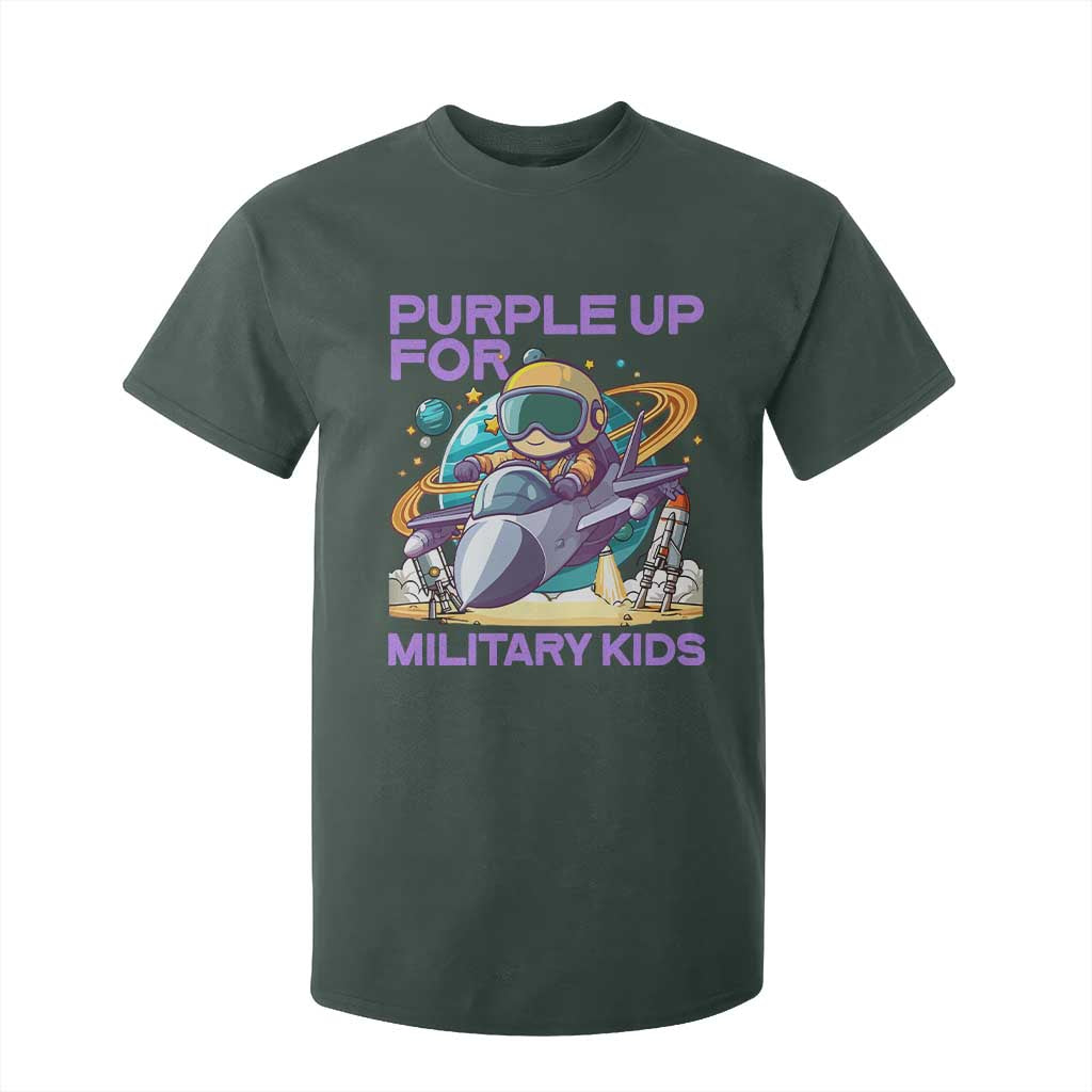 Purple Up For Military Kids T Shirt For Kid Military Child Month Astronaut Fights TS11 Dark Forest Green Print Your Wear