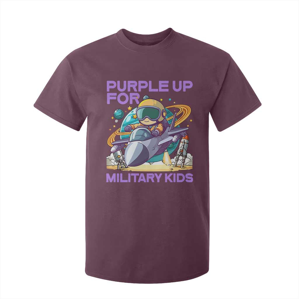 Purple Up For Military Kids T Shirt For Kid Military Child Month Astronaut Fights TS11 Maroon Print Your Wear