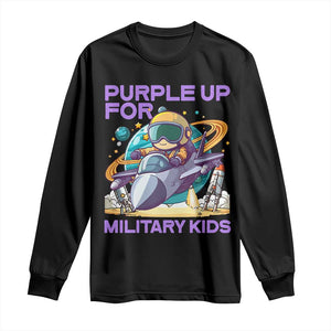 Purple Up For Military Kids Long Sleeve Shirt Military Child Month Astronaut Fights TS11 Black Print Your Wear