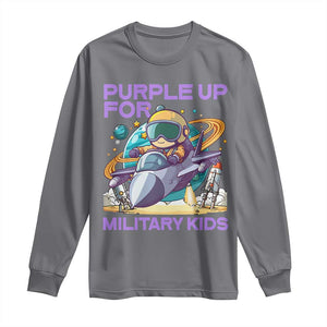 Purple Up For Military Kids Long Sleeve Shirt Military Child Month Astronaut Fights TS11 Charcoal Print Your Wear