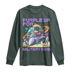 Purple Up For Military Kids Long Sleeve Shirt Military Child Month Astronaut Fights TS11 Dark Forest Green Print Your Wear