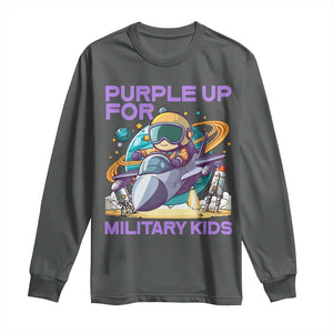 Purple Up For Military Kids Long Sleeve Shirt Military Child Month Astronaut Fights TS11 Dark Heather Print Your Wear