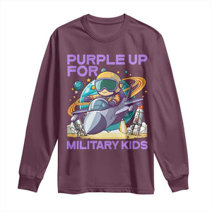 Purple Up For Military Kids Long Sleeve Shirt Military Child Month Astronaut Fights TS11 Maroon Print Your Wear