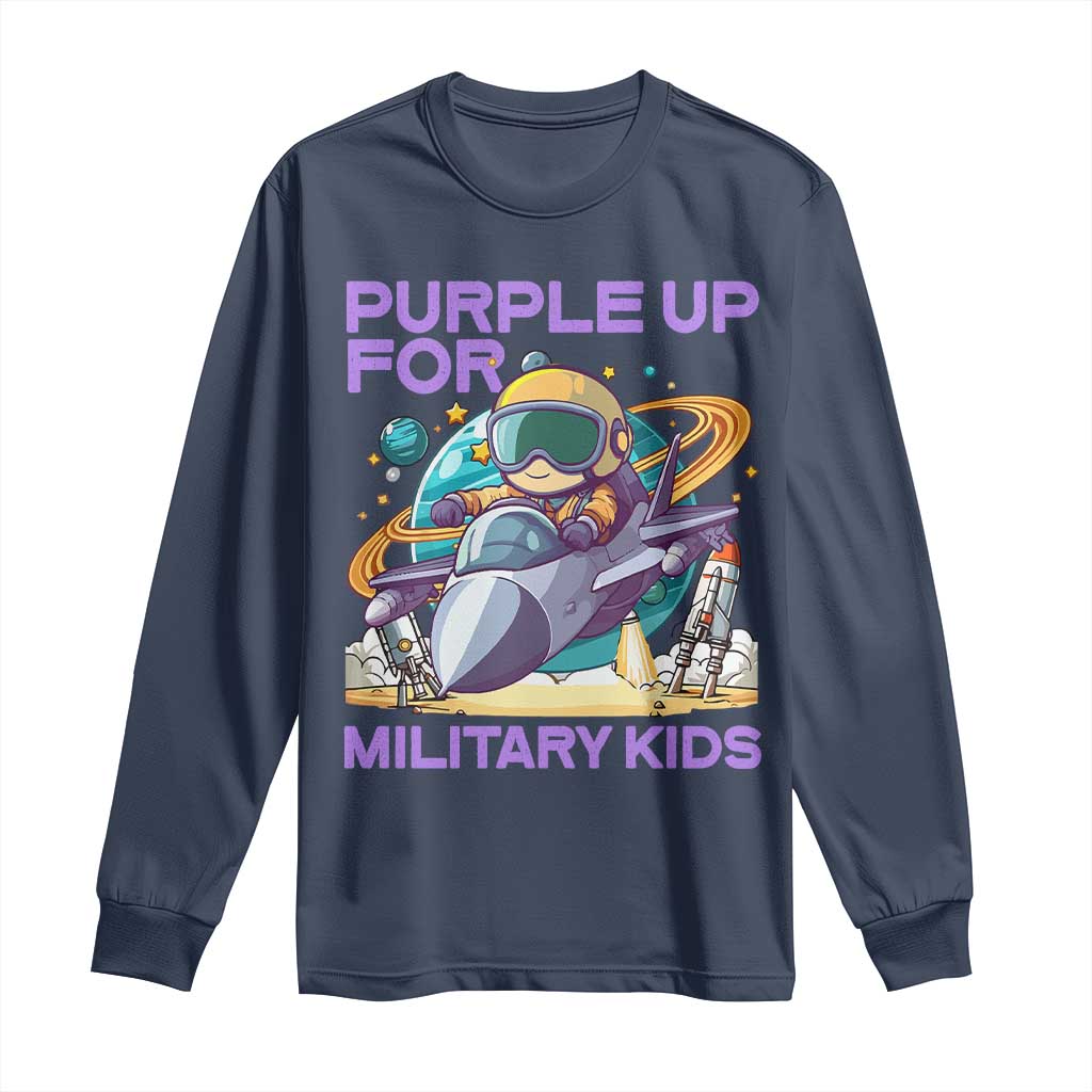 Purple Up For Military Kids Long Sleeve Shirt Military Child Month Astronaut Fights TS11 Navy Print Your Wear