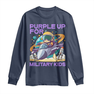 Purple Up For Military Kids Long Sleeve Shirt Military Child Month Astronaut Fights TS11 Navy Print Your Wear