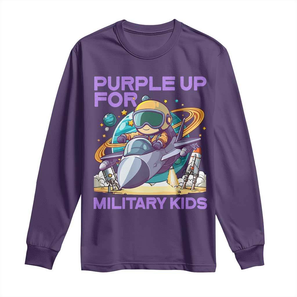 Purple Up For Military Kids Long Sleeve Shirt Military Child Month Astronaut Fights TS11 Purple Print Your Wear