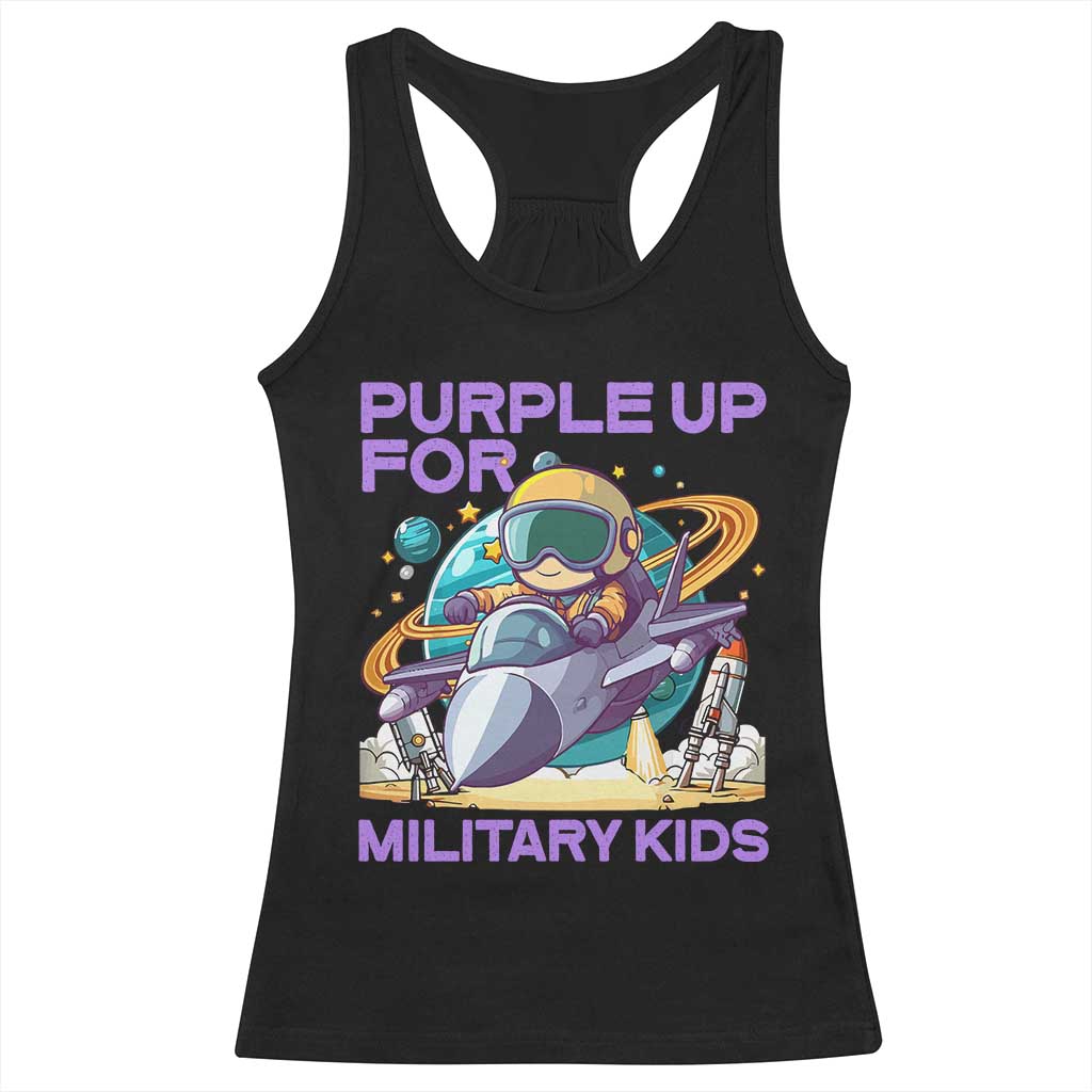 Purple Up For Military Kids Racerback Tank Top Military Child Month Astronaut Fights TS11 Black Print Your Wear
