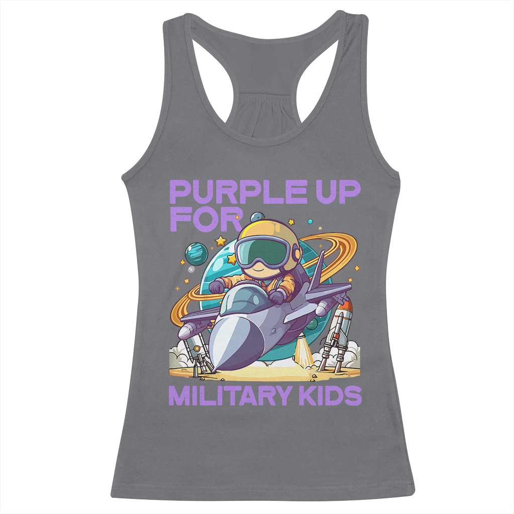 Purple Up For Military Kids Racerback Tank Top Military Child Month Astronaut Fights TS11 Charcoal Print Your Wear