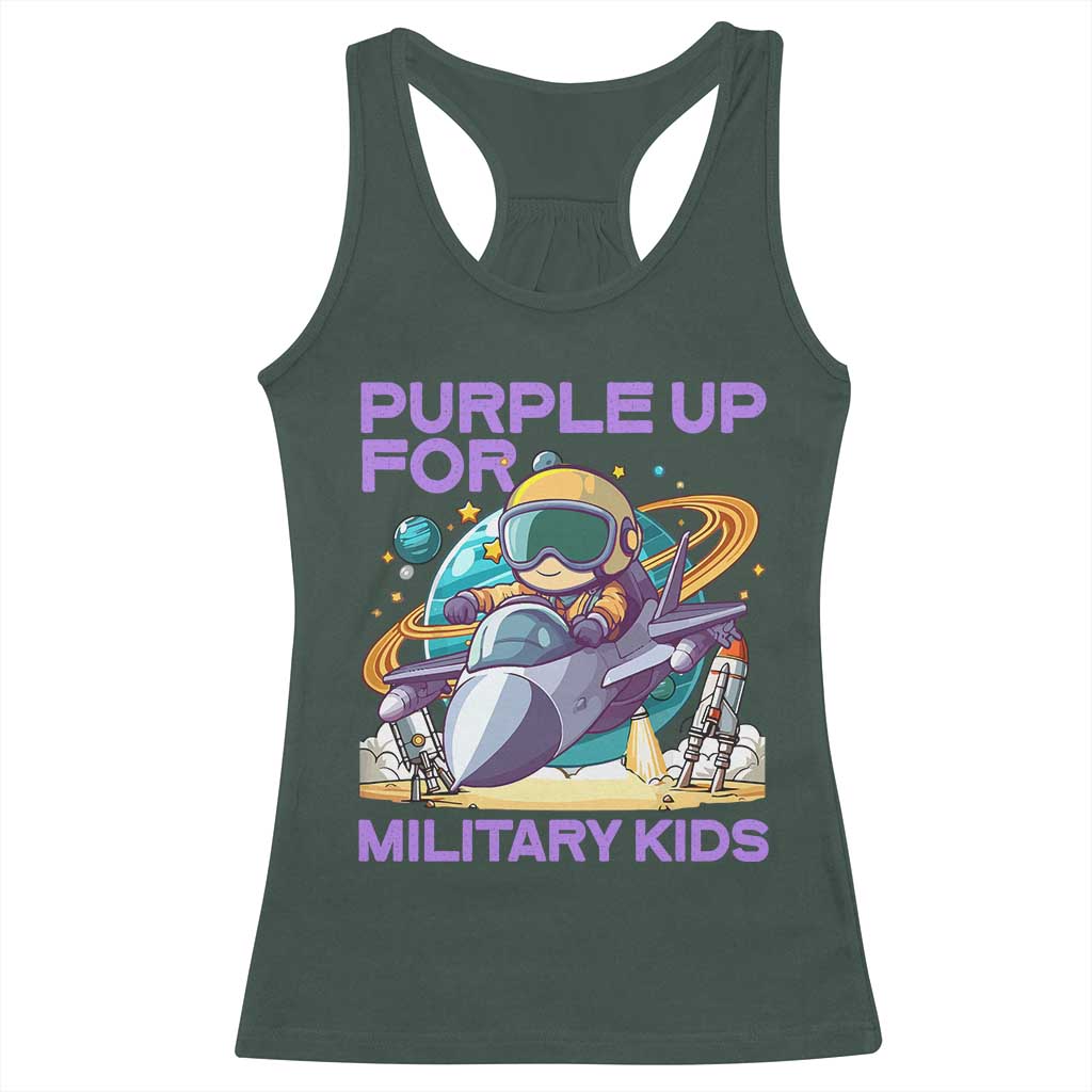 Purple Up For Military Kids Racerback Tank Top Military Child Month Astronaut Fights TS11 Dark Forest Green Print Your Wear