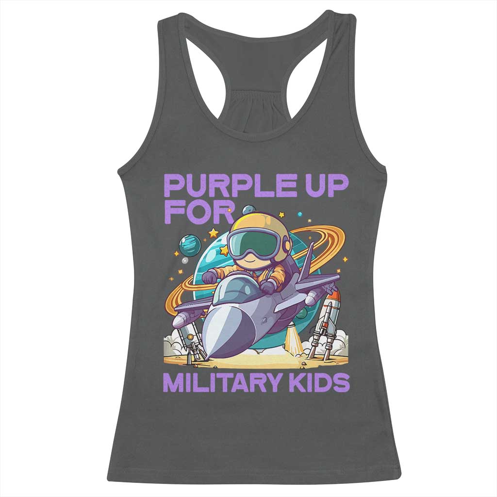 Purple Up For Military Kids Racerback Tank Top Military Child Month Astronaut Fights TS11 Dark Heather Print Your Wear