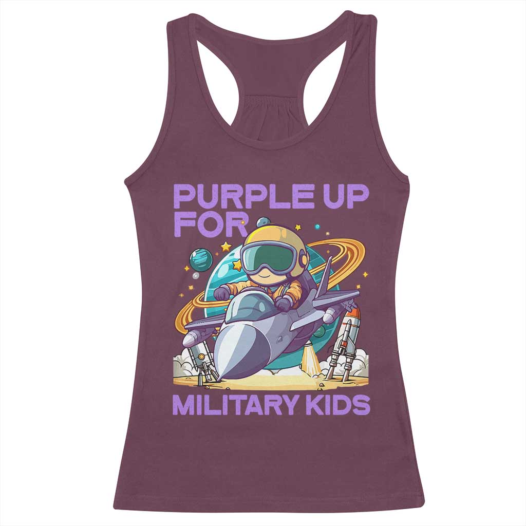 Purple Up For Military Kids Racerback Tank Top Military Child Month Astronaut Fights TS11 Maroon Print Your Wear