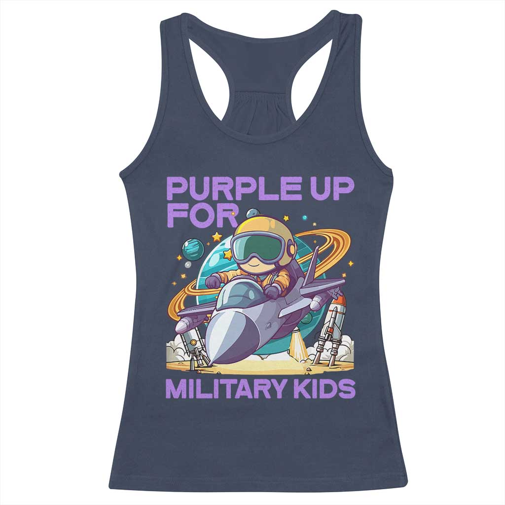 Purple Up For Military Kids Racerback Tank Top Military Child Month Astronaut Fights TS11 Navy Print Your Wear