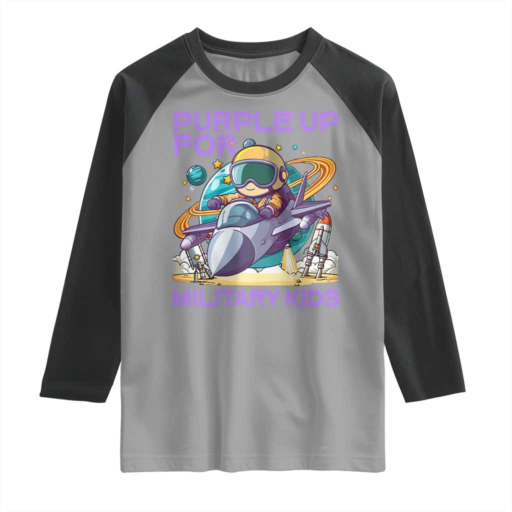 Purple Up For Military Kids Raglan Shirt Military Child Month Astronaut Fights TS11 Sport Gray Black Print Your Wear