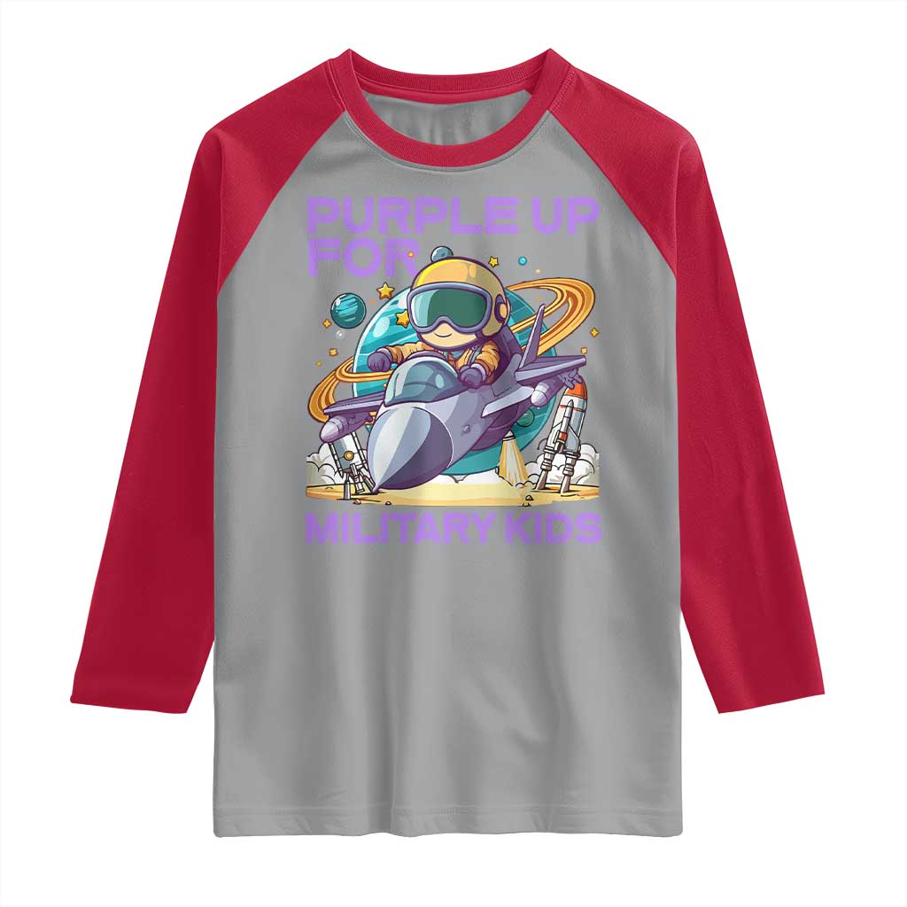 Purple Up For Military Kids Raglan Shirt Military Child Month Astronaut Fights TS11 Sport Gray Red Print Your Wear