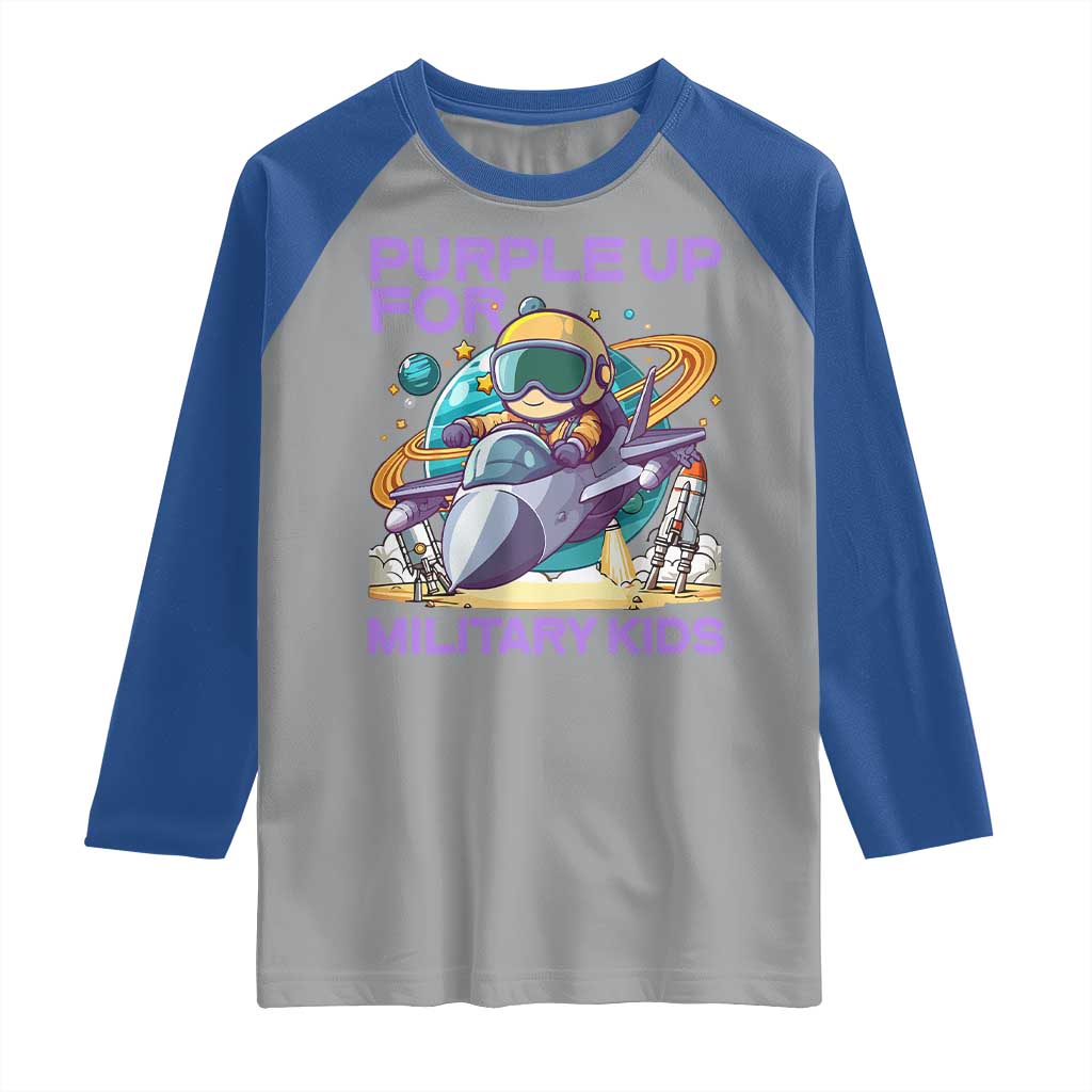 Purple Up For Military Kids Raglan Shirt Military Child Month Astronaut Fights TS11 Sport Gray Royal Print Your Wear