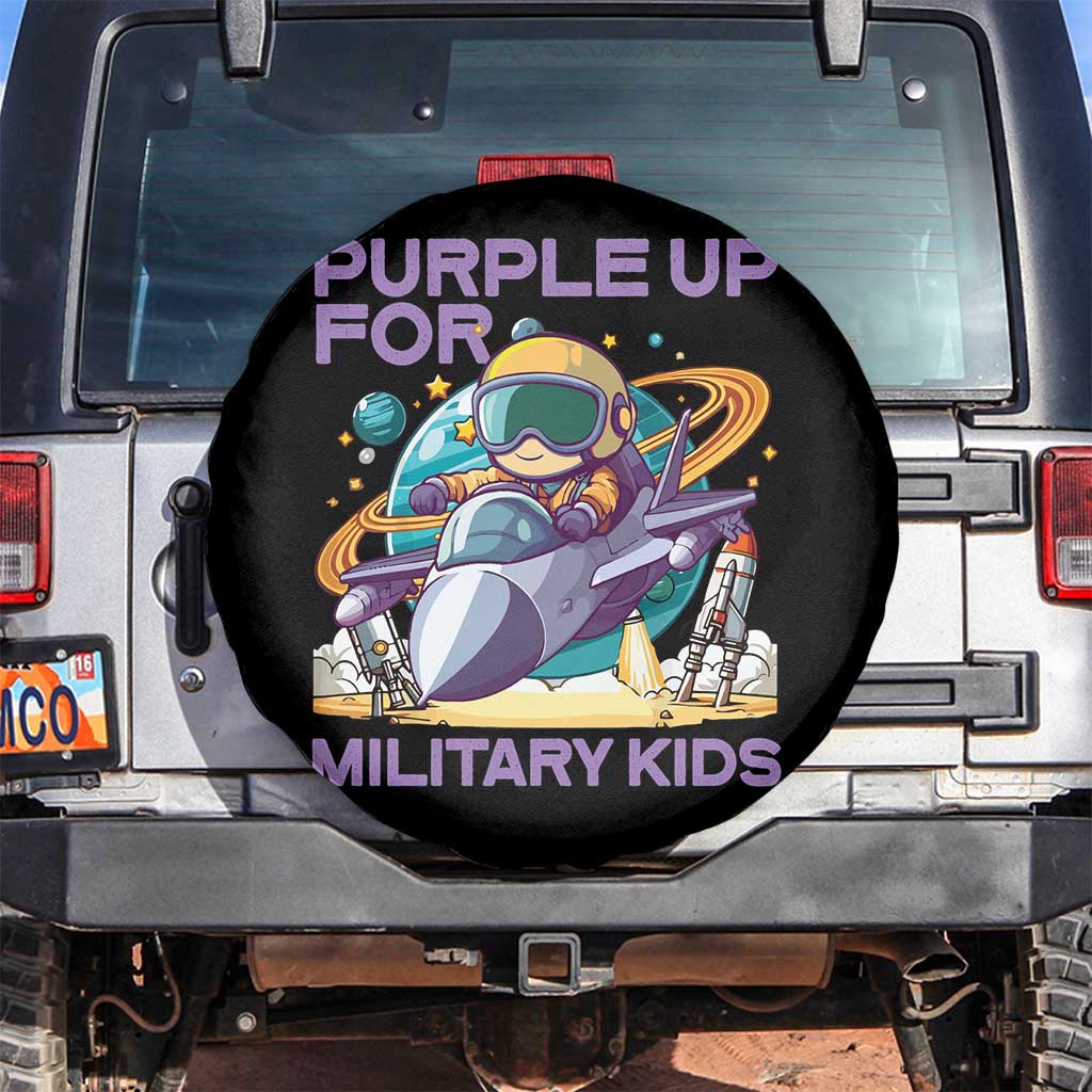 Purple Up For Military Kids Spare Tire Cover Military Child Month Astronaut Fights TS11 No hole Black Print Your Wear