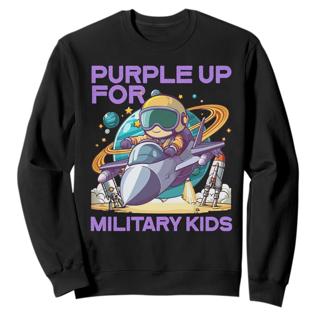 Purple Up For Military Kids Sweatshirt Military Child Month Astronaut Fights TS11 Black Print Your Wear