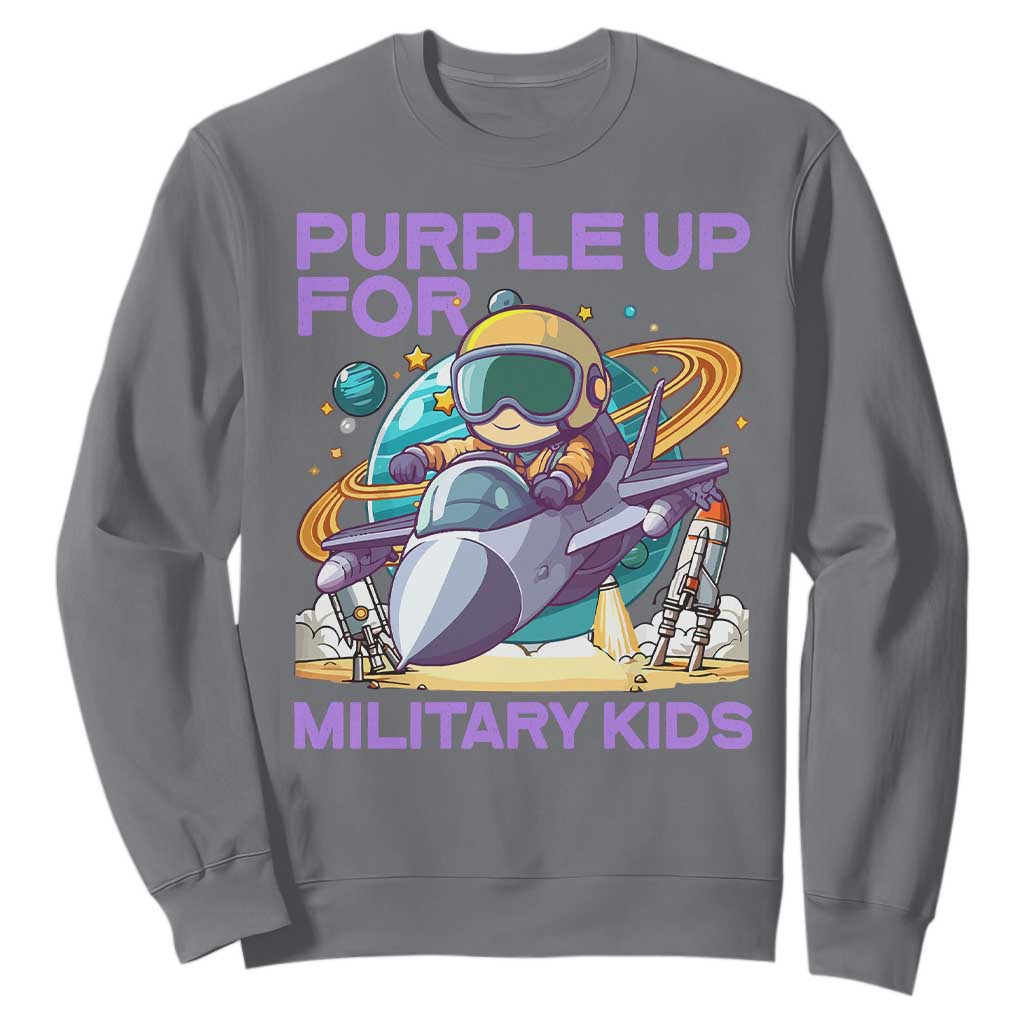 Purple Up For Military Kids Sweatshirt Military Child Month Astronaut Fights TS11 Charcoal Print Your Wear