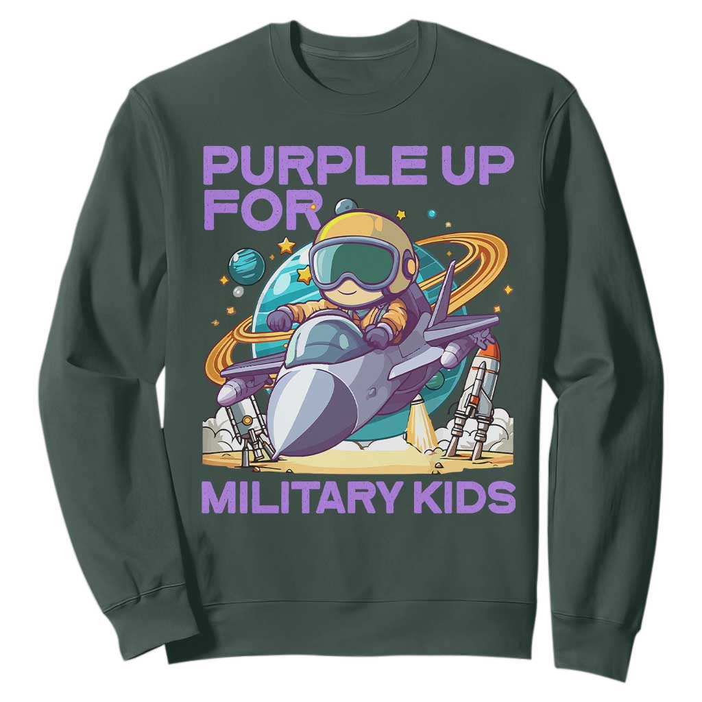 Purple Up For Military Kids Sweatshirt Military Child Month Astronaut Fights TS11 Dark Forest Green Print Your Wear