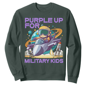 Purple Up For Military Kids Sweatshirt Military Child Month Astronaut Fights TS11 Dark Forest Green Print Your Wear
