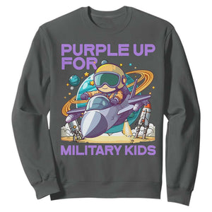 Purple Up For Military Kids Sweatshirt Military Child Month Astronaut Fights TS11 Dark Heather Print Your Wear